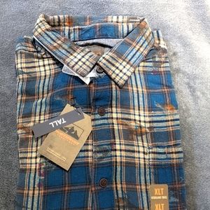 Men's Flannel, size XL tall, blue with bird print, Northwest Territory brand